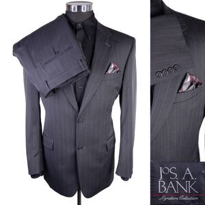 Jos A Bank 2-Pc Stripped Gray Suit Jacket Blazer Jacket Size 41R Pants 35X30